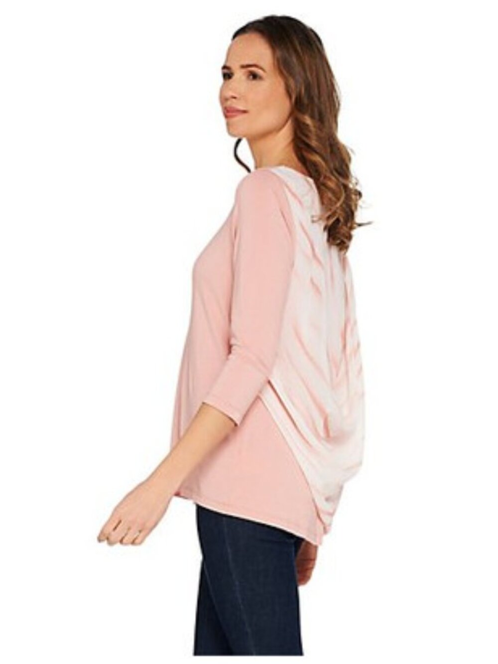 Lisa Rinna Collection Light Pink Scoop Neck 3/4 Long Sleeve Top Chiffon Back